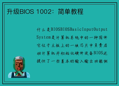升级BIOS 1002：简单教程